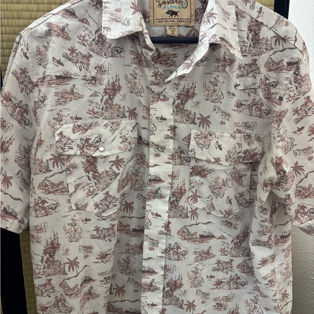 Hawaiian Aloha Men's Casual Shirt - Cream and Brown Print